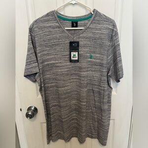 U.S. Polo Assn. Heathered Gray/Blue V-Neck Short Sleeve Mens T-Shirt Size L